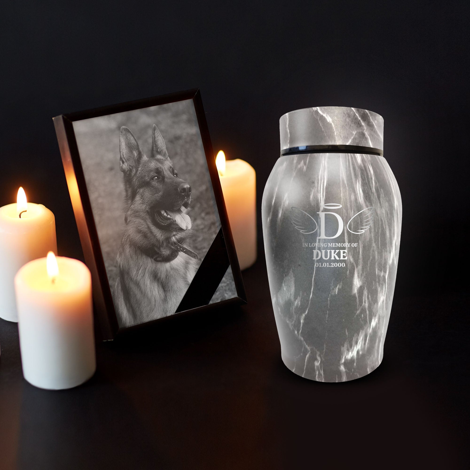 Personalized Stone Gray Dog Urn: Engraved Dog Name and Date - Stainless Steel Cremation Urns for Cat Ashes with Airtight Closure | Stone Gray