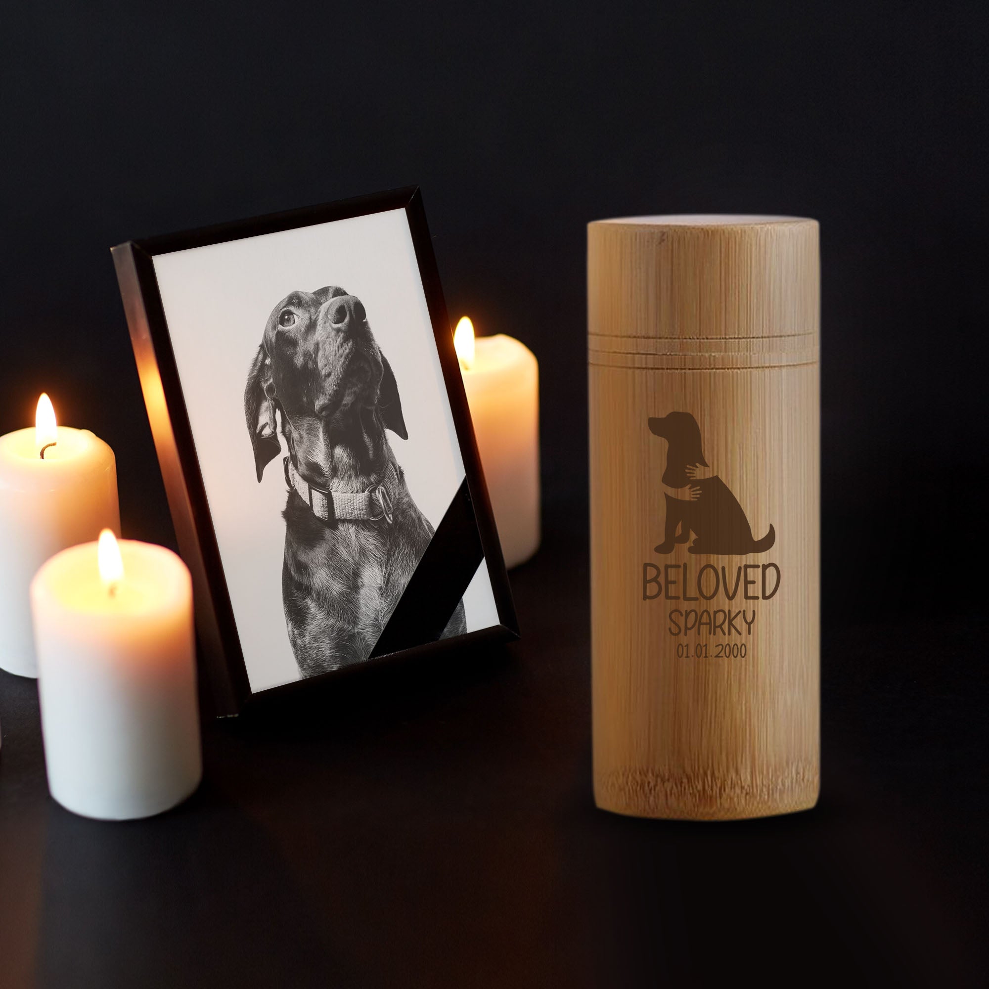 Personalized Custom Bamboo Tube Urn for Cat Pet Ashes: Environmentally Friendly Cremation Urn for Scattering, Burial, or Display Options - Pet Size up to 35 lbs
