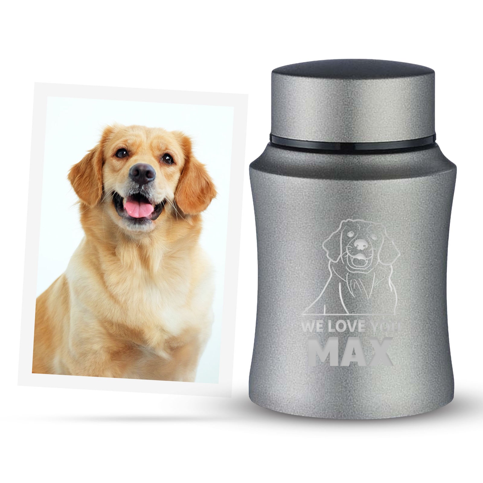 Custom Engraved Pet Photo/Image Keepsake Urn - Personalized with Pet Name, Date, and Pet Image - 4" Powder Coated Steel Cremation Mini Compact Urn for Pets Ashes, Washed Gold , Powder Blue , Gray | 5–10 Lbs Capacity