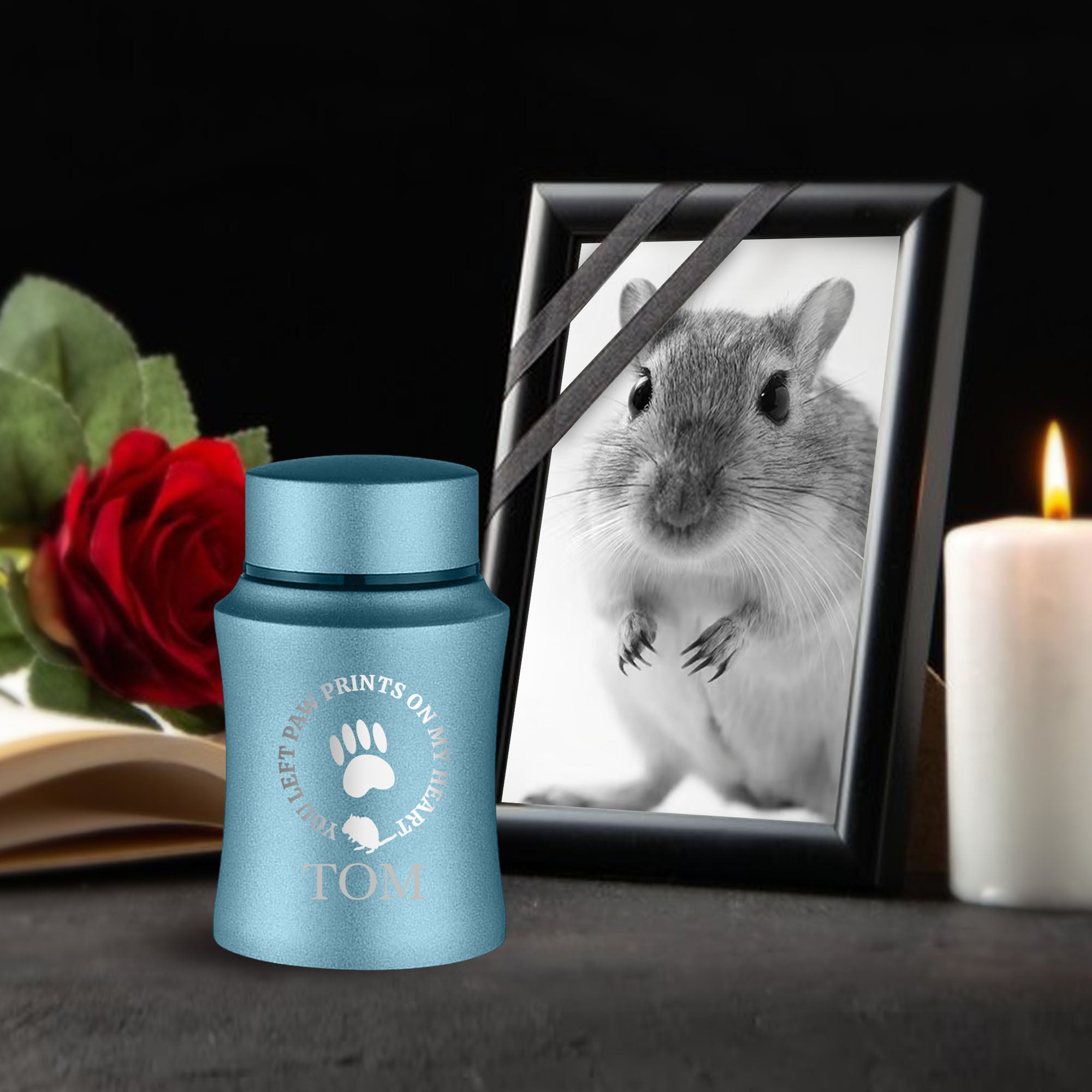 Customized Small Keepsake Urn Personalized Engraved with Pet Name, Date, and Text - 4" Powder Coated Cremation Mini Compact Urn for Gerbil Ashes | 5–10 Lbs Capacity.