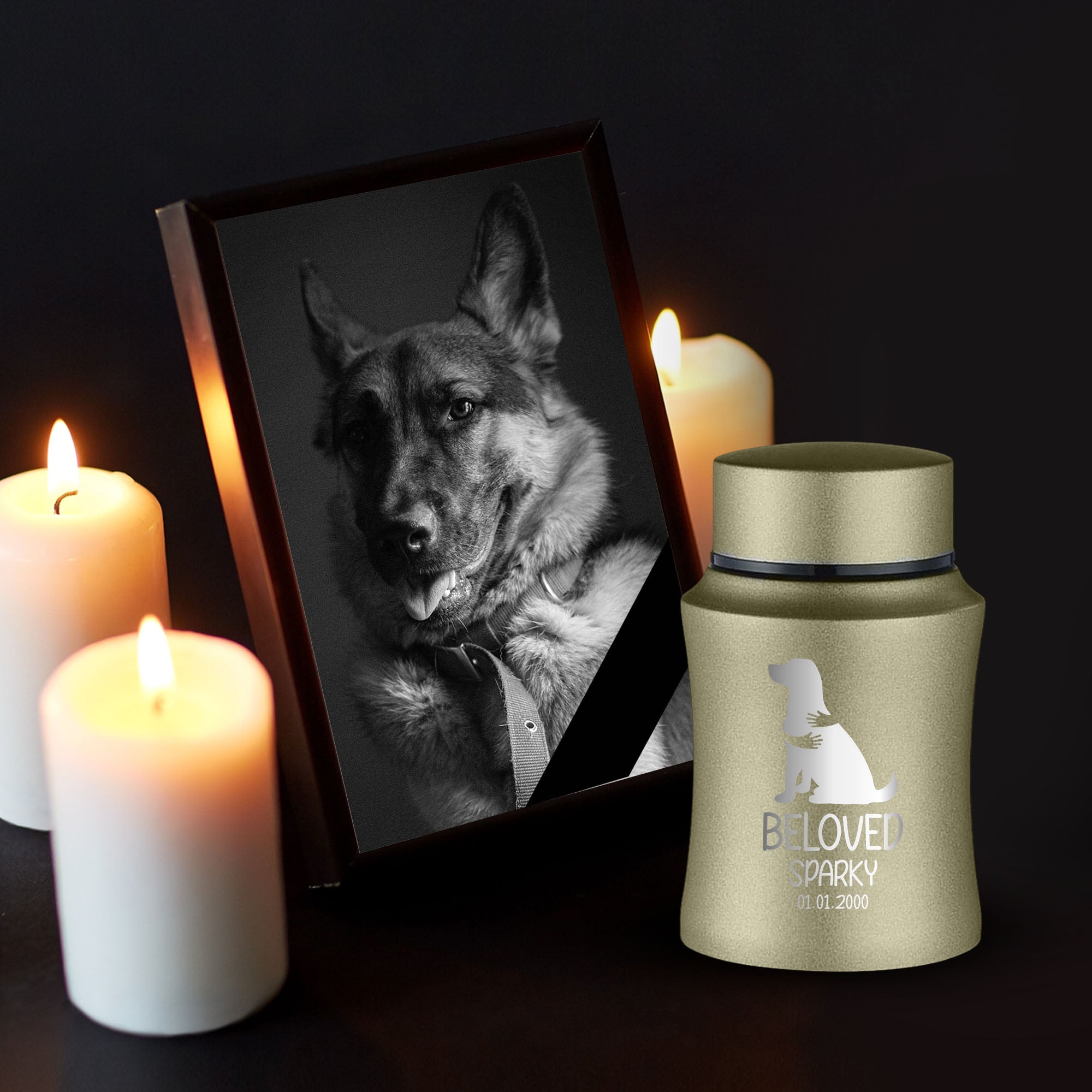 Customized Small Keepsake Urn Personalized Engraved with Pet Name, Date, and Text - 4" Powder Coated Cremation Mini Compact Urn for Dogs Ashes | 5–10 Lbs Capacity.