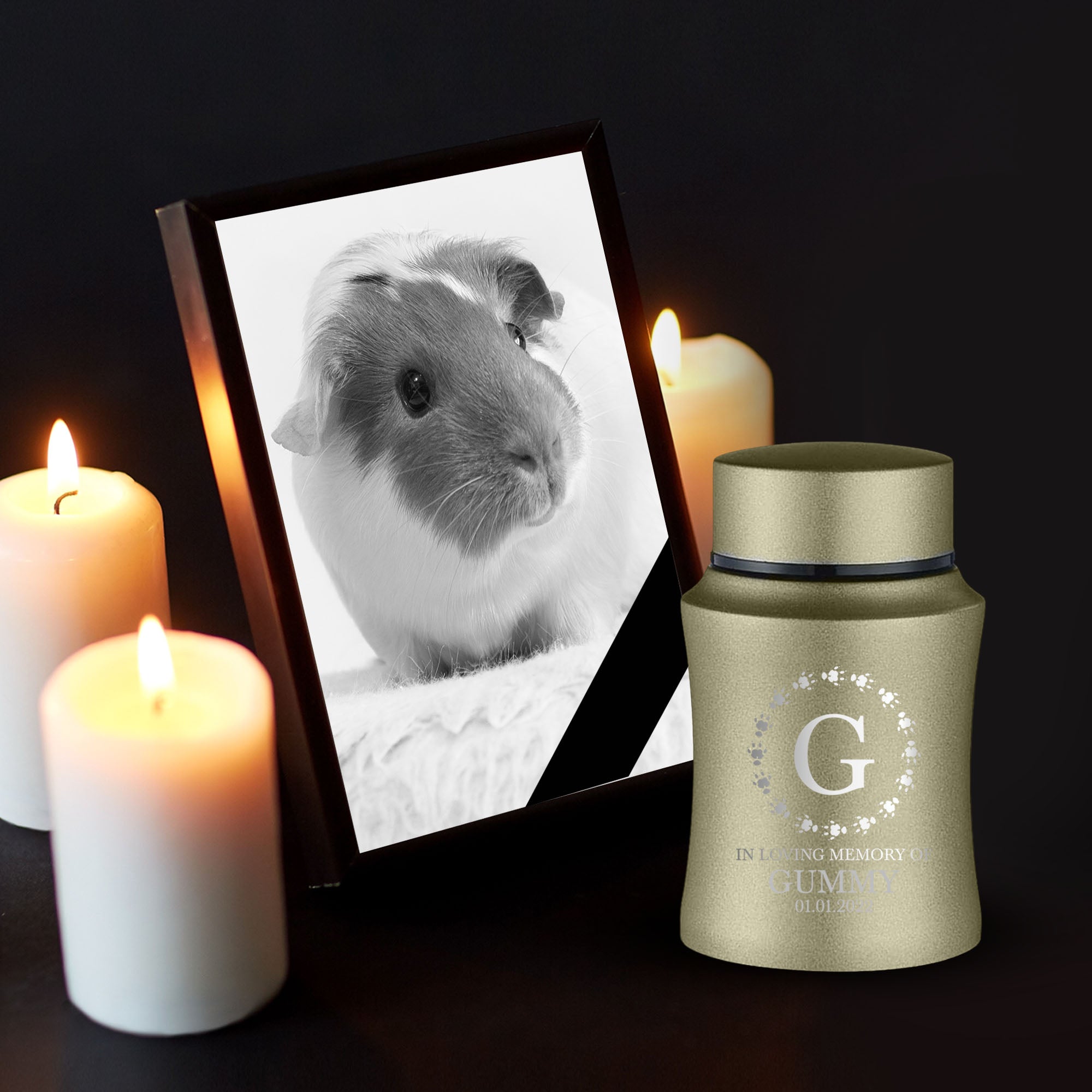 Customized Small Keepsake Urn Personalized Engraved with Pet Name, Date, and Text - 4" Powder Coated Cremation Mini Compact Urn for Guinea Pig Ashes | 5–10 Lbs Capacity.