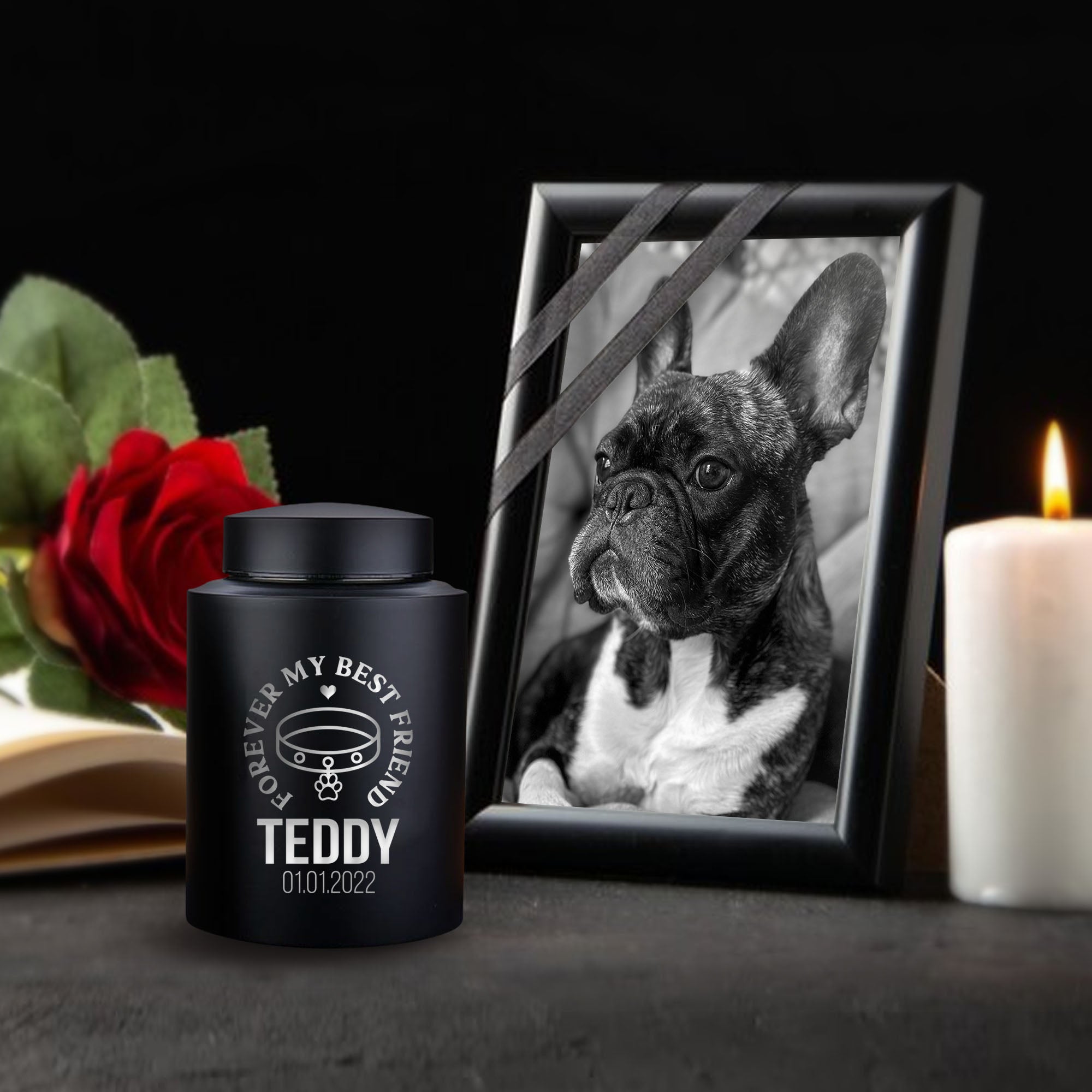 Personalized Custom Large Urn Pet Dog Cremation Urn Engraved with Name, Date and Text - Round Powder Coated Steel Urns for Dog Ashes, Pet Size 90-115 lbs