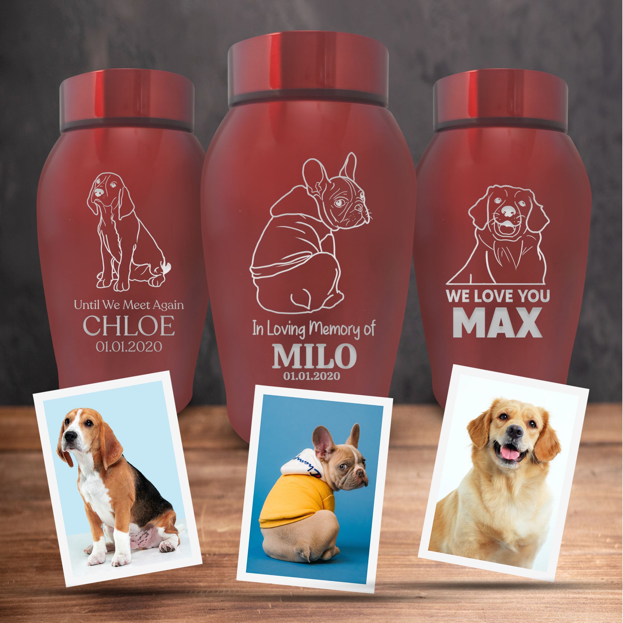 Custom Engraved Pet Urn: Personalized with Your Pet Photo/Image, Name, and Date - Stainless Steel Cremation Urns for Pets Ashes with Airtight Closure, Up to 50 Lbs Capacity | Black,Red.Teal, 7" x 5"