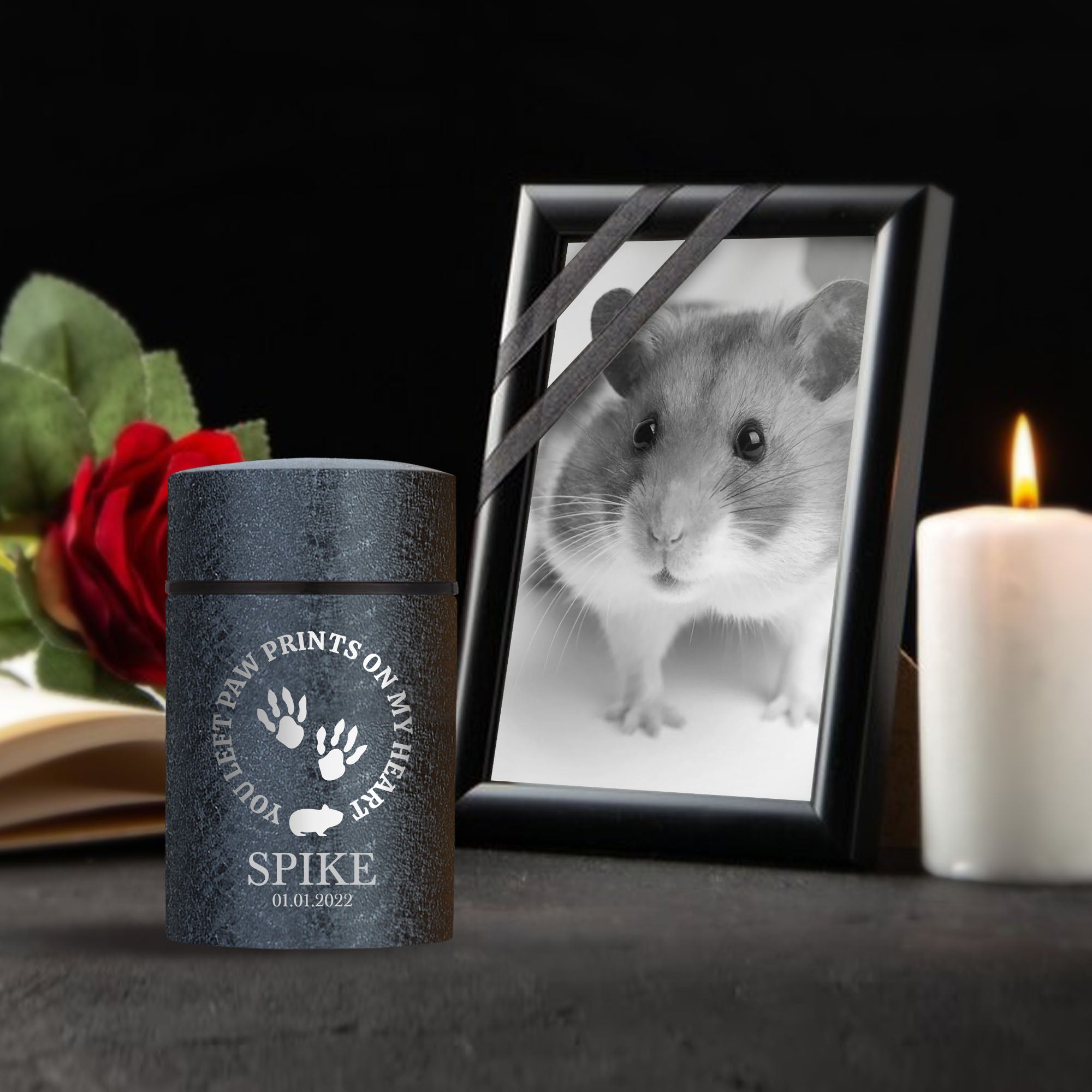 Products Personalized Custom Compact Mini Urn Keepsake Textured Pet Cremation Urn - Engraved Powder Coat Steel Urn for Hamster Memorial Ashes | 3.2" x 2" (4-8 lb Capacity)