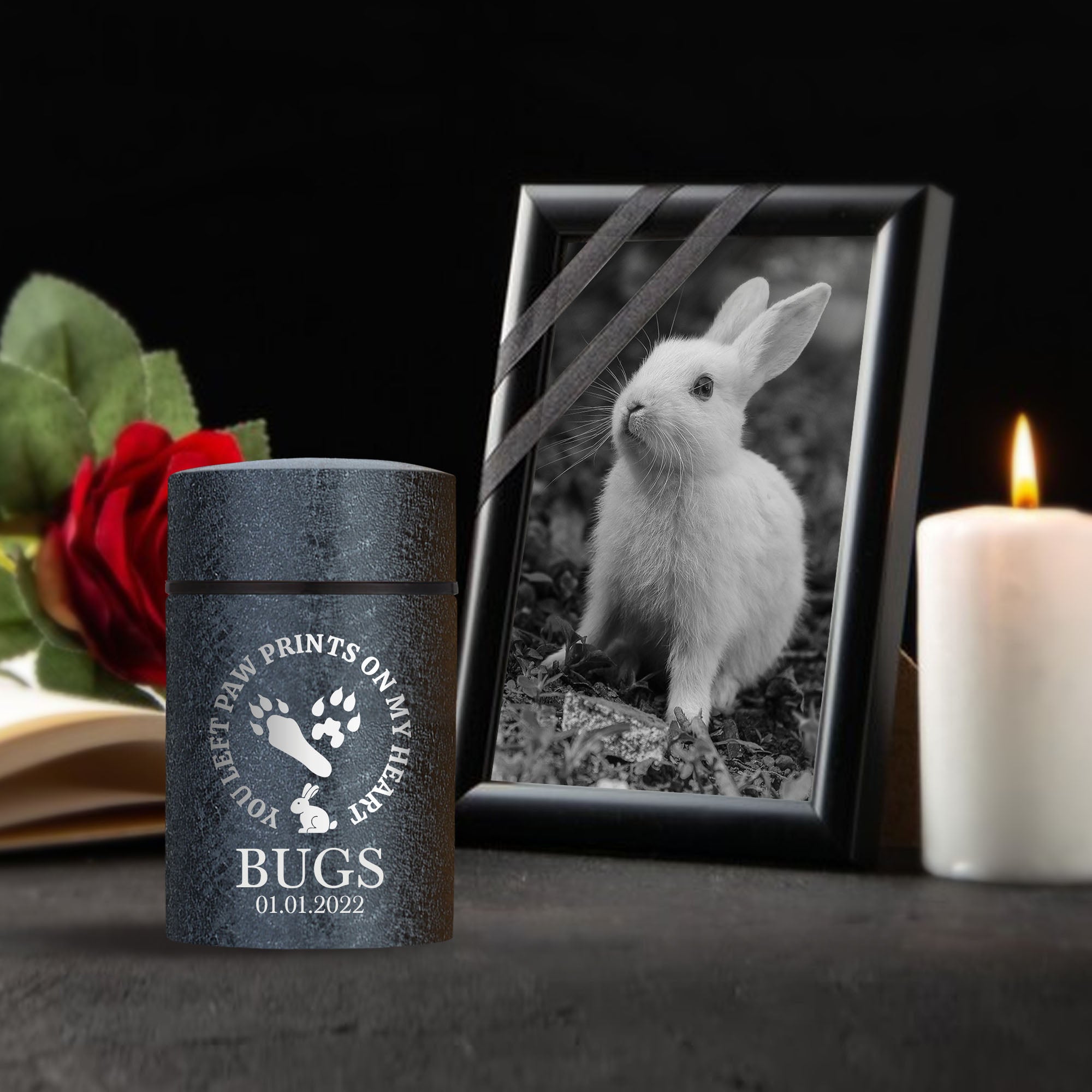 Products Personalized Custom Compact Mini Urn Keepsake Textured Pet Cremation Urn - Engraved Powder Coat Steel Urn for Rabbit Memorial Ashes | 3.2" x 2" (4-8 lb Capacity)