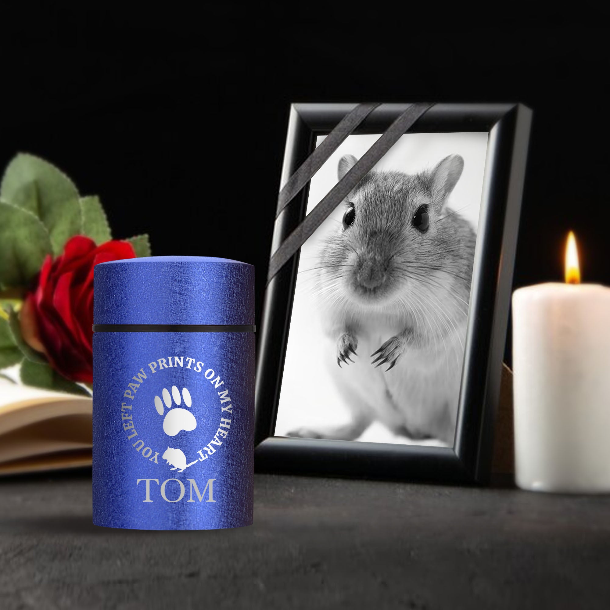 Products Personalized Custom Compact Mini Urn Keepsake Textured Pet Cremation Urn - Engraved Powder Coat Steel Urn for Gerbil Memorial Ashes | 3.2" x 2" (4-8 lb Capacity)