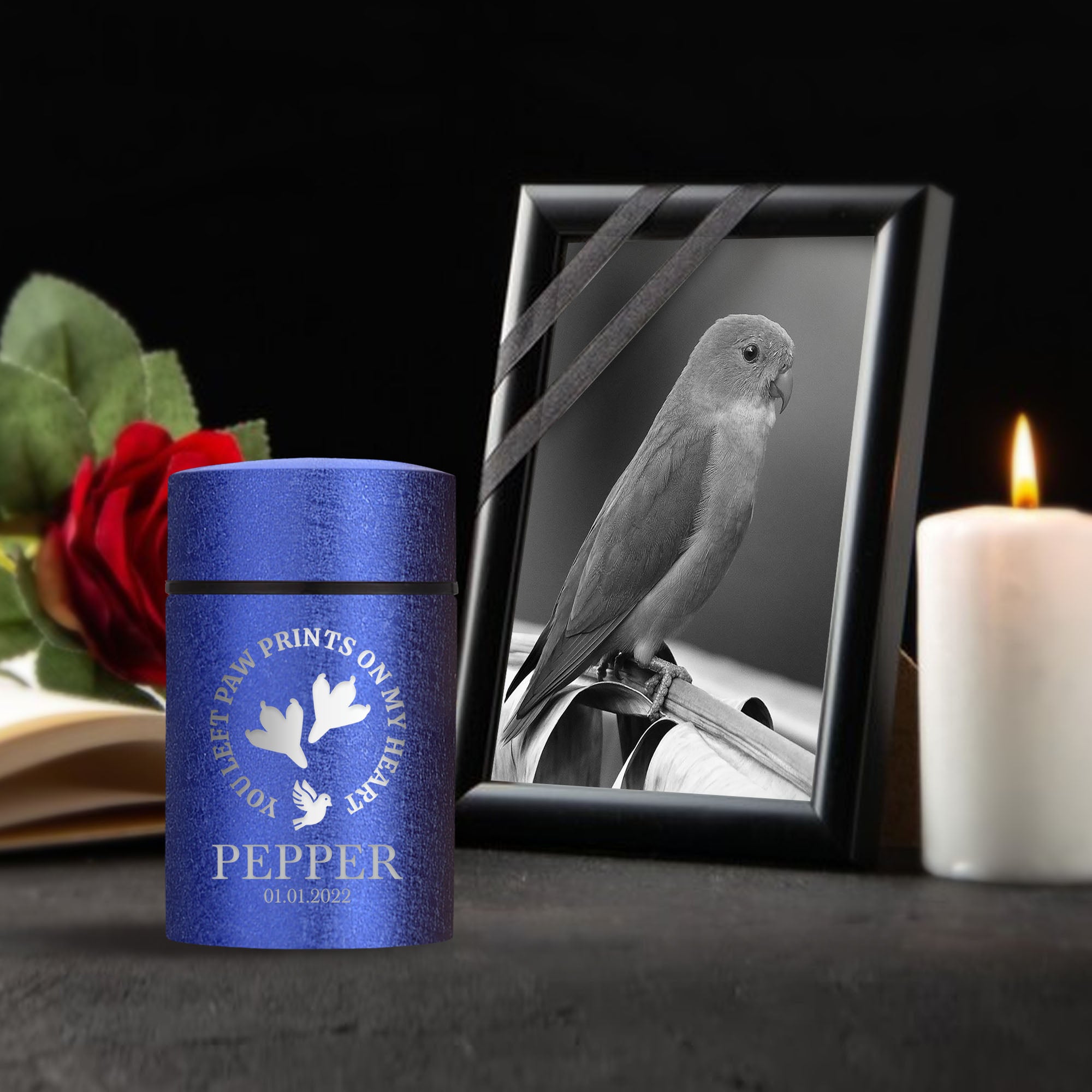 Products Personalized Custom Compact Mini Urn Keepsake Textured Pet Cremation Urn - Engraved Powder Coat Steel Urn for Bird Memorial Ashes | 3.2" x 2" (4-8 lb Capacity)
