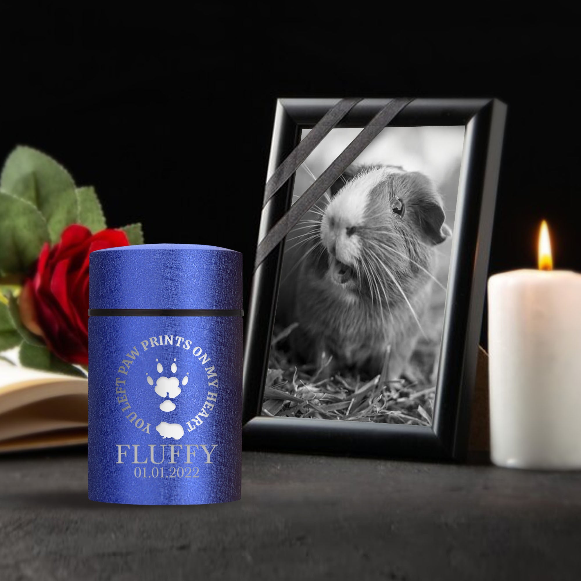 Products Personalized Custom Compact Mini Urn Keepsake Textured Pet Cremation Urn - Engraved Powder Coat Steel Urn for Guinea Pig Memorial Ashes | 3.2" x 2" (4-8 lb Capacity)