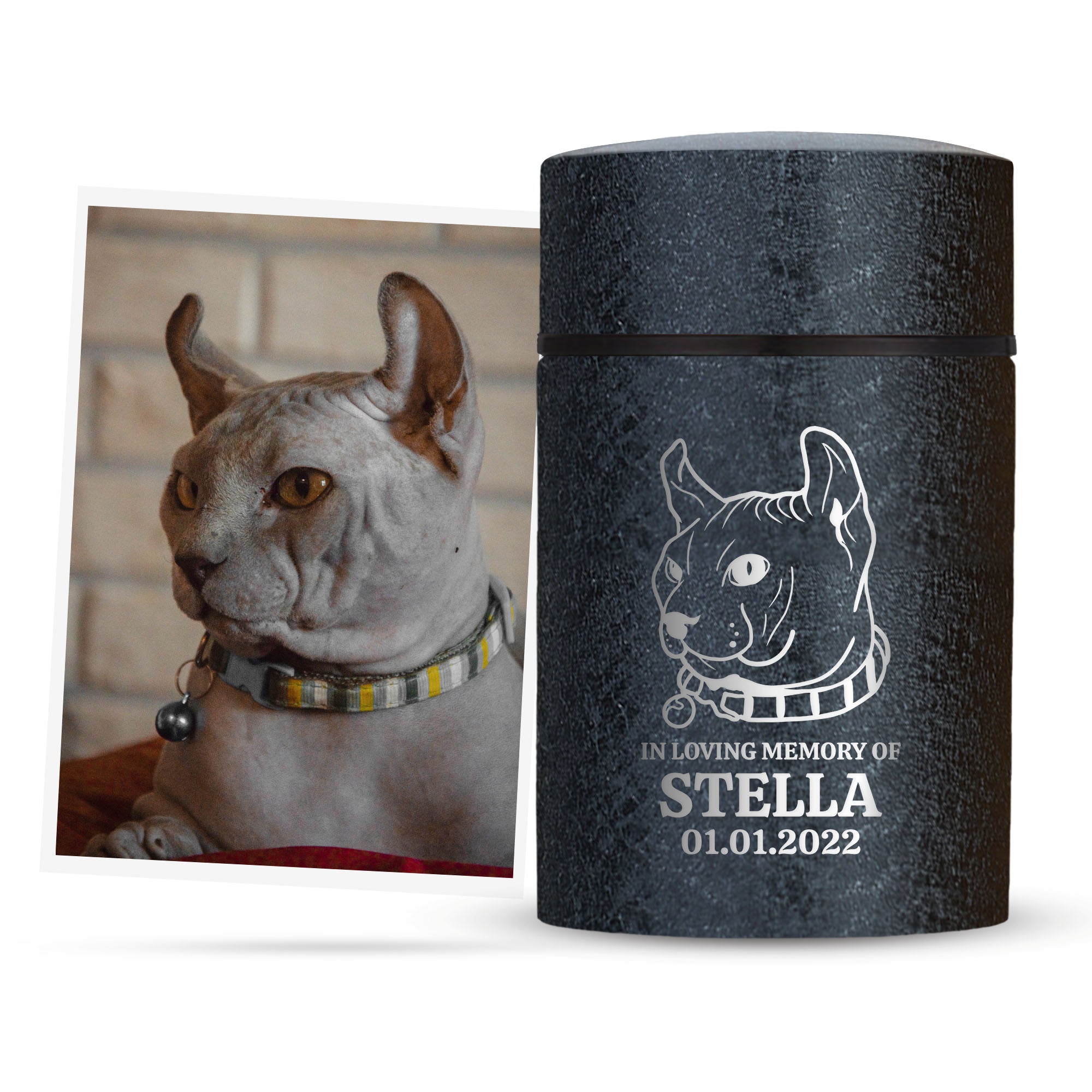 Custom Engraved Pet Photo/Image Compact Mini Urn Keepsake - Personalized Textured Cremation Urn - Stainless Steel Urn for Pet Memorial Ashes, Ice Red, Ice Blue , Ice Black | 3.2" x 2" (4-8 lb Capacity)