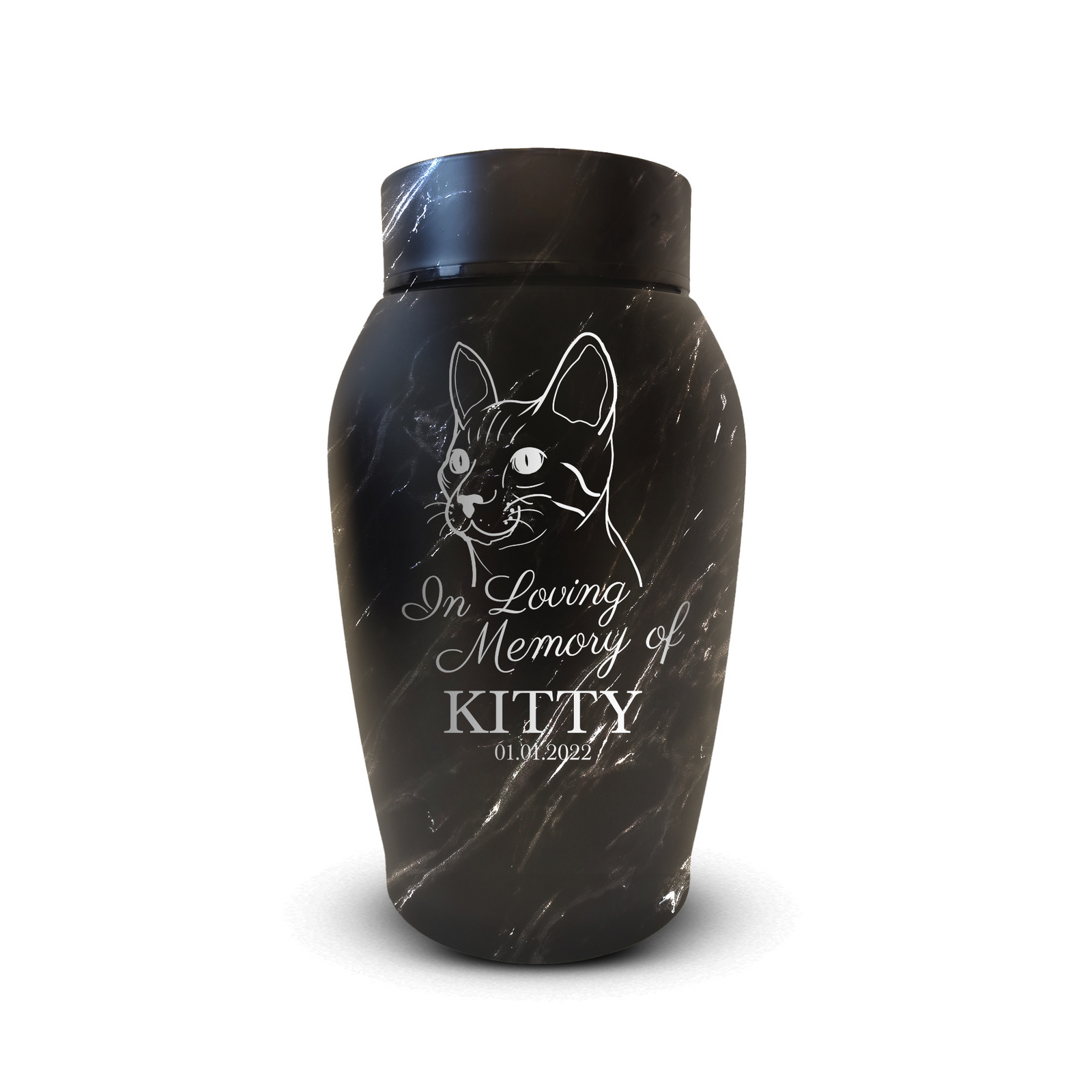 Custom Engraved Pet Urn: Personalized with Your Pet Photo/Image, Name, and Date - Stainless Steel Cremation Urns for Pets Ashes with Airtight Closure, Up to 50 Lbs Capacity | Black Marble 7" x 5"