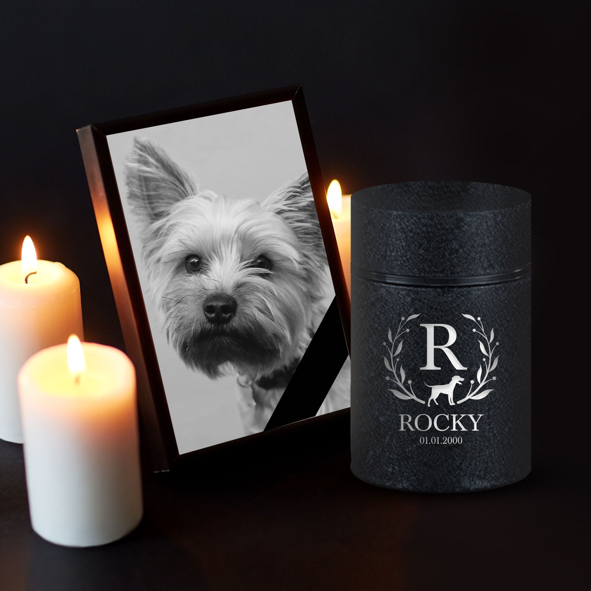 Personalized Custom Compact Mini Urn Keepsake Textured Pet Cremation Urn - Engraved Powder Coat Steel Urn for Dog Memorial Ashes | 3.2" x 2" (4-8 lb Capacity)